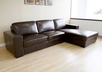 Leather Sectional Sofa Set - 2 Piece with Sofa and Chaise in Dark Brown - A3022-J001-2PC