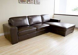Leather Sectional Sofa Set - 2 Piece with Sofa and Chaise in Dark Brown - A3022-J001-2PC