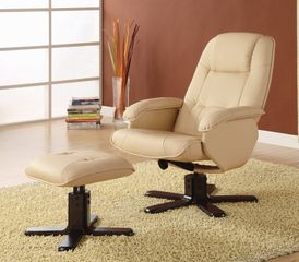Leisure Chair and Ottoman in Ivory Leather Match - Coaster