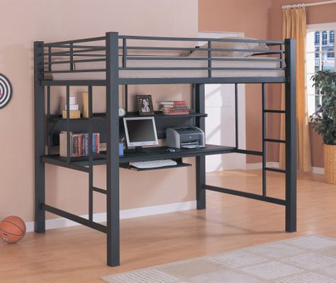 Loft Bed - 3 Inch Full Size Workstation Loft Bunk Bed in Black - Coaster