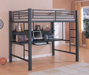 Loft Bed - 3 Inch Full Size Workstation Loft Bunk Bed in Black - Coaster