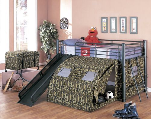 Loft Bed - Twin Size G.I. Loft Bunk Bed with Slide and Tent - Coaster