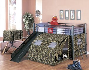 Loft Bed - Twin Size G.I. Loft Bunk Bed with Slide and Tent - Coaster