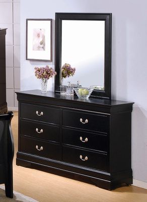 Louis Philippe Dresser with Mirror in Deep Black - Coaster - 201073-74-SET