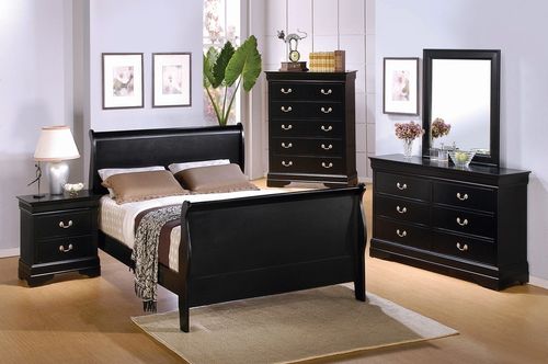 Louis Philippe Queen Size Bedroom Furniture Set in Deep Black - Coaster - 201071Q-BSET