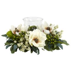 Magnolia Candelabrum Silk Flower Arrangement - Nearly Natural - 4794