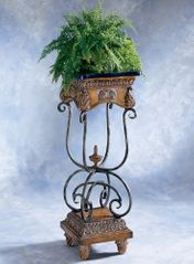 Marble Fossil Stone Top Antique Brass Pedestal Plant Stand