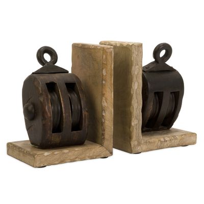 Mason Wood Pulley Bookends - IMAX - 73015
