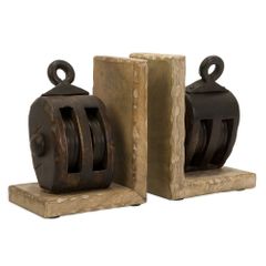 Mason Wood Pulley Bookends - IMAX - 73015