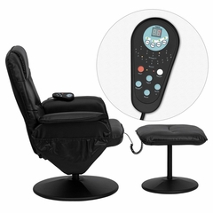 Massaging Black Leather Recliner and Ottoman with Leather Wrapped Base - BT-753P-MASSAGE-BK-GG