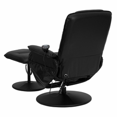 Massaging Black Leather Recliner and Ottoman with Leather Wrapped Base - BT-753P-MASSAGE-BK-GG