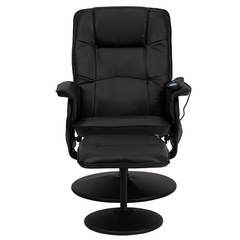 Massaging Black Leather Recliner and Ottoman with Leather Wrapped Base - BT-753P-MASSAGE-BK-GG