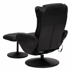 Massaging Black Leather Recliner and Ottoman with Leather Wrapped Base - BT-7672-MASSAGE-BK-GG