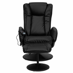 Massaging Black Leather Recliner and Ottoman with Leather Wrapped Base - BT-7672-MASSAGE-BK-GG
