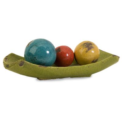 Mercade Decorative Ceramic Balls in Tray (Set of 4) - IMAX - 40176-4