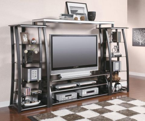 Metal and Glass Wall Unit in Black - 700681