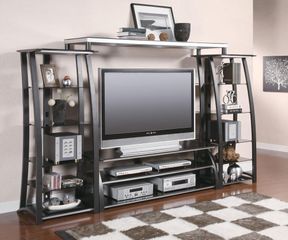 Metal and Glass Wall Unit in Black - 700681