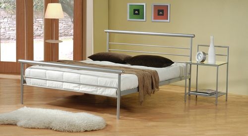 Metal Queen Size Platform Bed with Night Stand in Metal Silver - Coaster - 300181Q-22-SET
