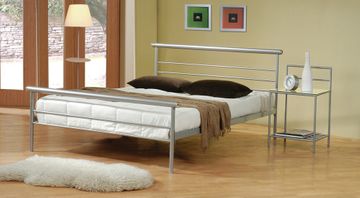 Metal Queen Size Platform Bed with Night Stand in Metal Silver - Coaster - 300181Q-22-SET