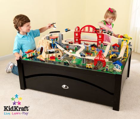 Metropolis Table and Train Set in Espresso / Multi-Color - KidKraft Furniture - 17935