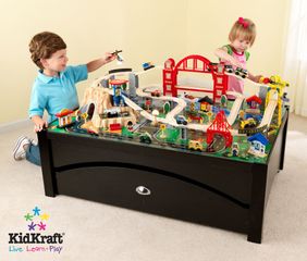Metropolis Table and Train Set in Espresso / Multi-Color - KidKraft Furniture - 17935