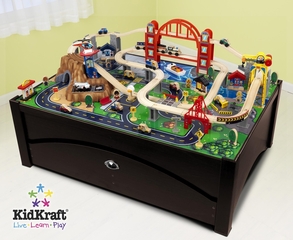 Metropolis Table and Train Set in Espresso / Multi-Color - KidKraft Furniture - 17935