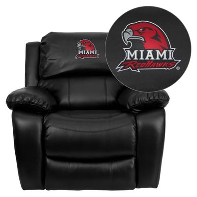 Miami University of Ohio Red Hawks Leather Rocker Recliner - MEN-DA3439-91-BK-45016-EMB-GG