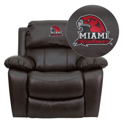 Miami University of Ohio Red Hawks Leather Rocker Recliner - MEN-DA3439-91-BRN-45016-EMB-GG