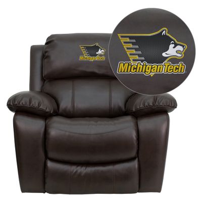 Michigan Technological University Huskies Leather Recliner - MEN-DA3439-91-BRN-45035-EMB-GG