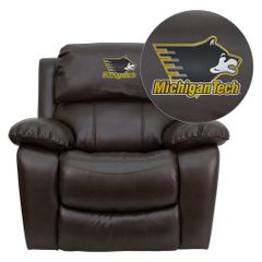 Michigan Technological University Huskies Leather Recliner - MEN-DA3439-91-BRN-45035-EMB-GG