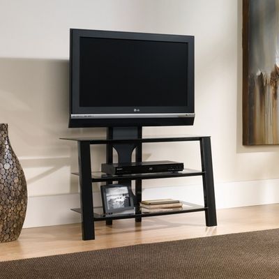 Mirage Panel TV Stand with Mount Black / Clear - Sauder Furniture - 411972
