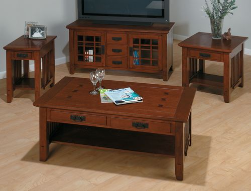 Mission Oak 4PC Livingroom Table Set with TV Stand - 036-1