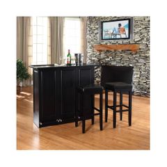 Mobile Folding Bar in Black With 29" Square Seat Stool - CROSLEY-KF400035BK