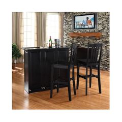 Mobile Folding Bar in Black With 30" School House Stool - CROSLEY-KF400032BK