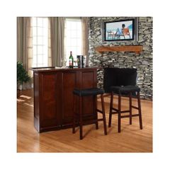 Mobile Folding Bar in Vintage Mahogany With 29" Saddle Stool - CROSLEY-KF400034MA