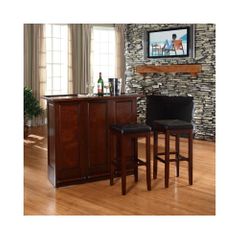 Mobile Folding Bar in Vintage Mahogany With 29" Square Seat Stool - CROSLEY-KF400035MA