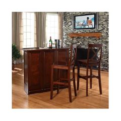 Mobile Folding Bar in Vintage Mahogany With 30" X-Back Stool - CROSLEY-KF400033MA