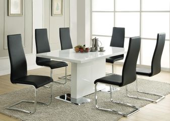 Modern Dining 7PC White Table & Black Upholstered Chairs Set - 102310