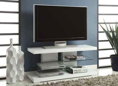 Modern TV Stand with Alternating Glass Shelves - 700824