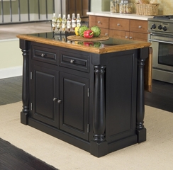 Monarch Kitchen Island with Granite Top and Two Bar Stools in Black / Oak - Home Styles - 5009-948