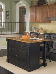 Monarch Kitchen Island with Two Bar Stools in Black / Oak - Home Styles - 5008-948
