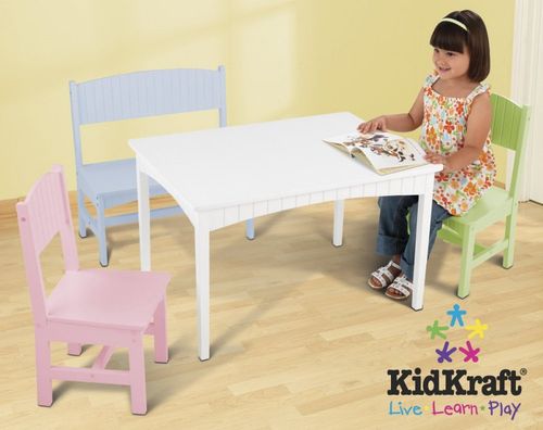 Nantucket Table with Bench and 2 Chairs in Pastel - KidKraft Furniture - 26112