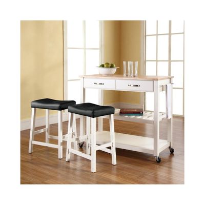 Natural Wood Top Kitchen Cart / Island in White With 24