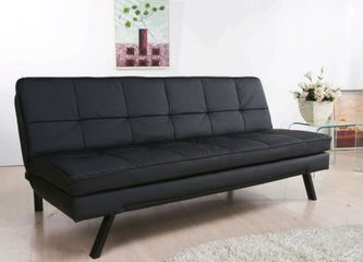 Newport Double Cushion Leather Convertible Sofa in Black - Abbyson Living - AD-150L-BLK