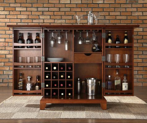 Newport Expandable Bar Cabinet in Classic Cherry Finish - Crosley Furniture - KF40001CCH