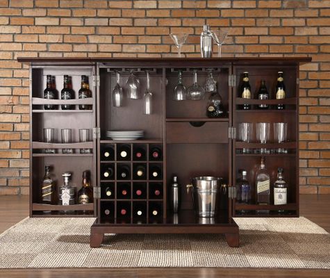 Newport Expandable Bar Cabinet in Vintage Mahogany Finish - Crosley Furniture - KF40001CMA