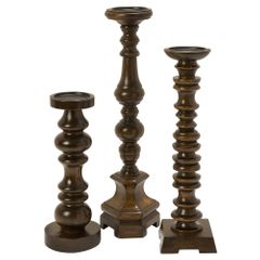Nilay Wood Candleholders In Old Oak Finish (Set of 3) - IMAX - 5536-3