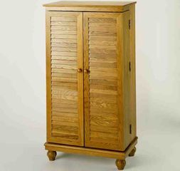 Oak Mission Style Louvered Door DVD Cabinet - Leslie Dame DVD Storage - CD-612V