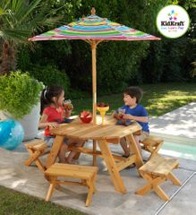 Octagon Table and 4 Stools and Multi Striped Umbrella - KidKraft Furniture - 00042