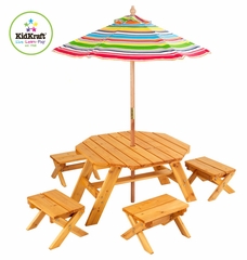 Octagon Table and 4 Stools and Multi Striped Umbrella - KidKraft Furniture - 00042
